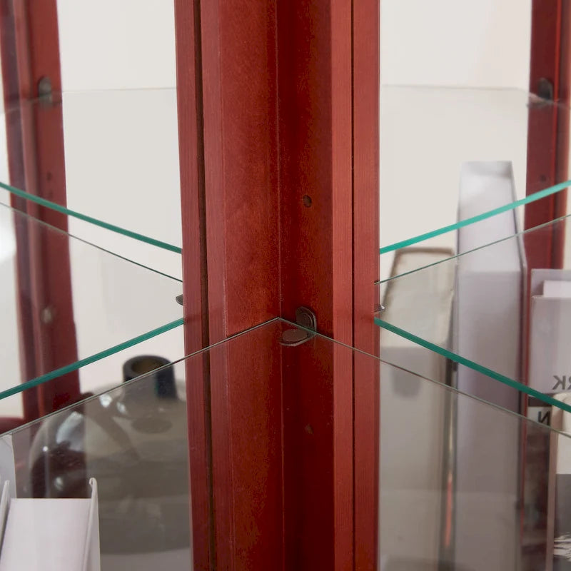 Vitrine d'angle éclairée avec portes, étagères en verre trempé et poignées sculptées