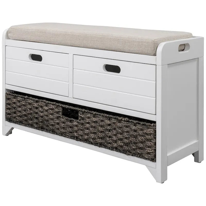 Banc de rangement de ferme rembourré de 32 po avec 2 tiroirs et panier amovible
