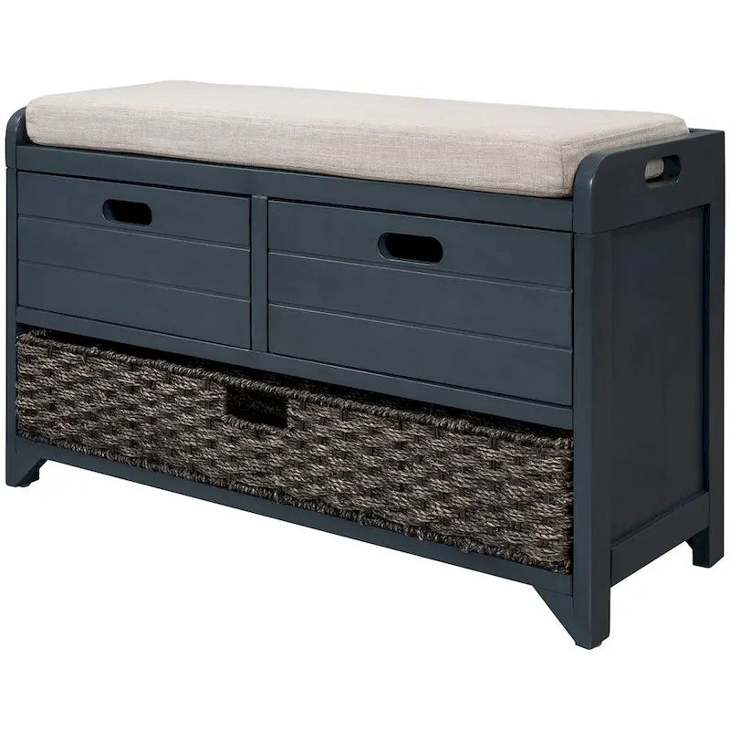 Banc de rangement de ferme rembourré de 32 po avec 2 tiroirs et panier amovible