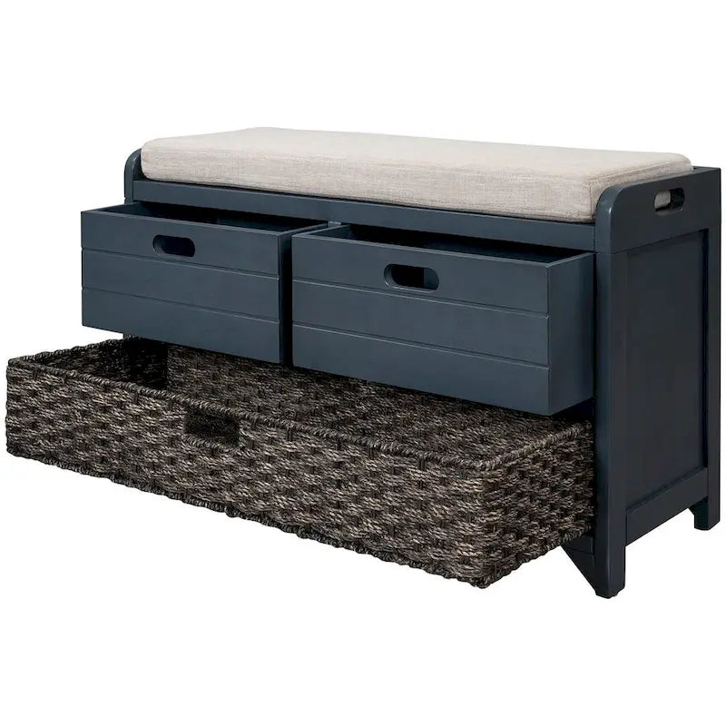 Banc de rangement de ferme rembourré de 32 po avec 2 tiroirs et panier amovible