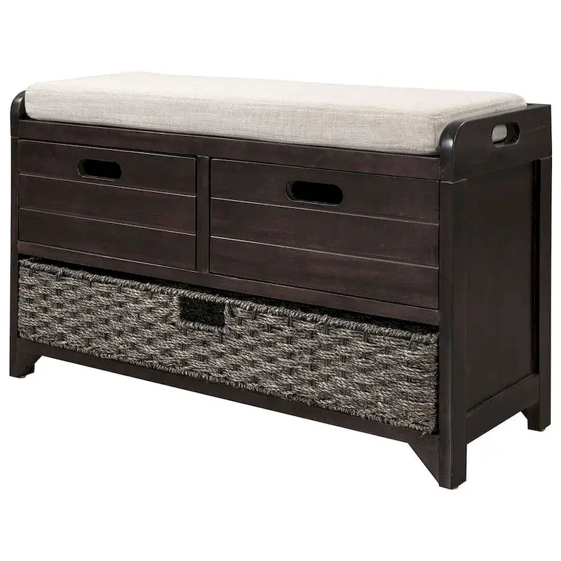 Banc de rangement de ferme rembourré de 32 po avec 2 tiroirs et panier amovible