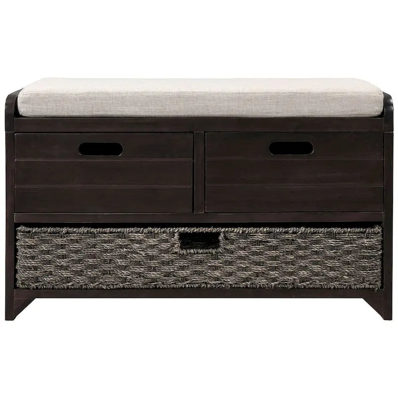 Banc de rangement de ferme rembourré de 32 po avec 2 tiroirs et panier amovible