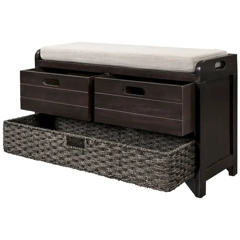 Banc de rangement de ferme rembourré de 32 po avec 2 tiroirs et panier amovible