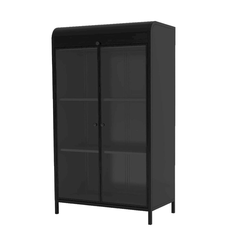 Meuble haut en métal de 120,9 cm avec portes en verre, plateau rabattable et 4 étagères ouvertes