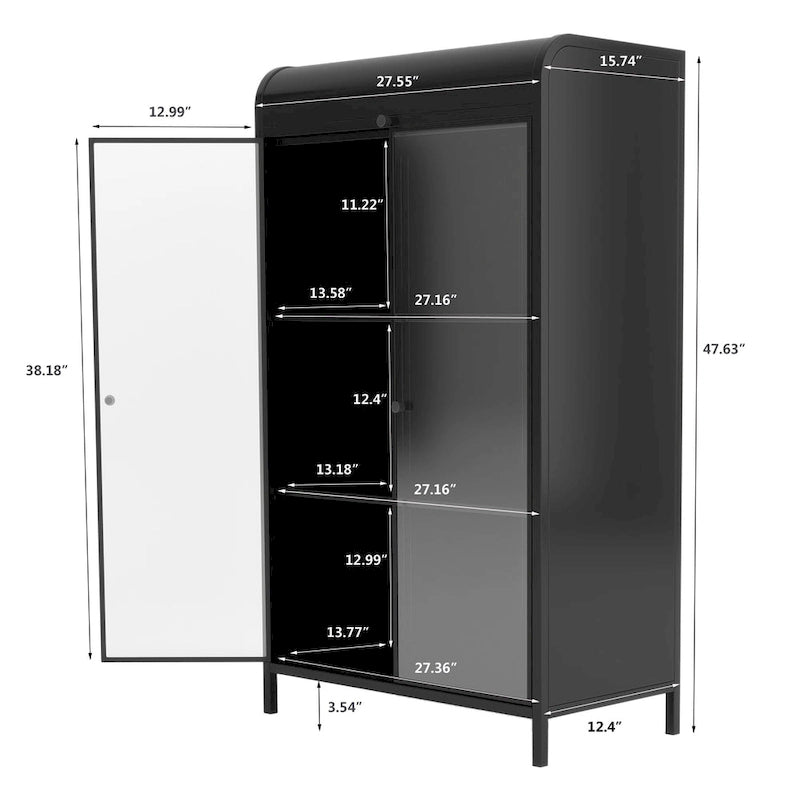 Meuble haut en métal de 120,9 cm avec portes en verre, plateau rabattable et 4 étagères ouvertes