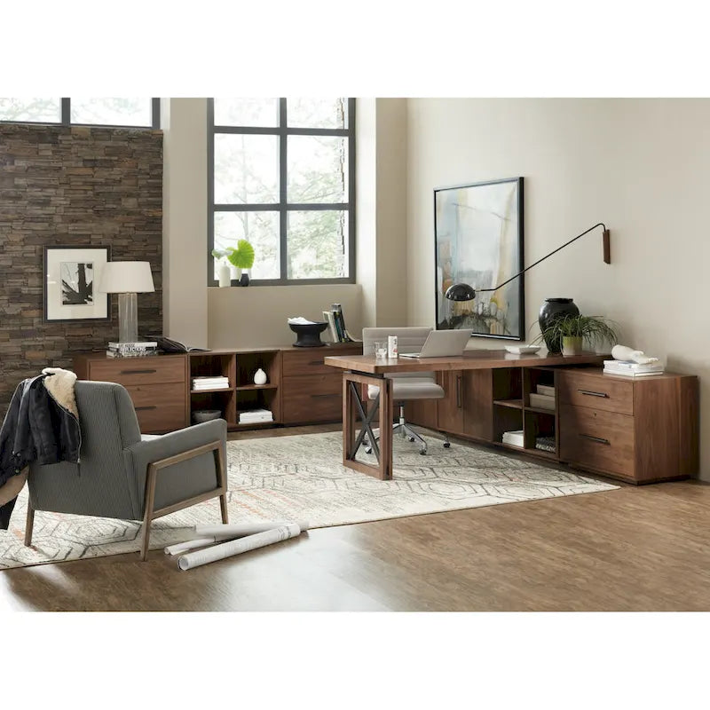 Meuble de bureau de style artisanal de 32 po avec tiroir classeur verrouillable et placage de noyer