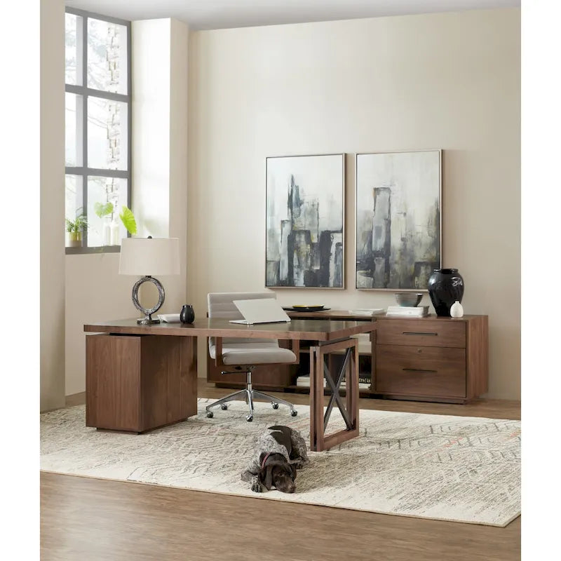 Meuble de bureau de style artisanal de 32 po avec tiroir classeur verrouillable et placage de noyer