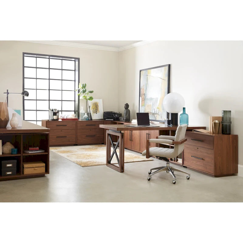 Meuble de bureau de style artisanal de 32 po avec tiroir classeur verrouillable et placage de noyer