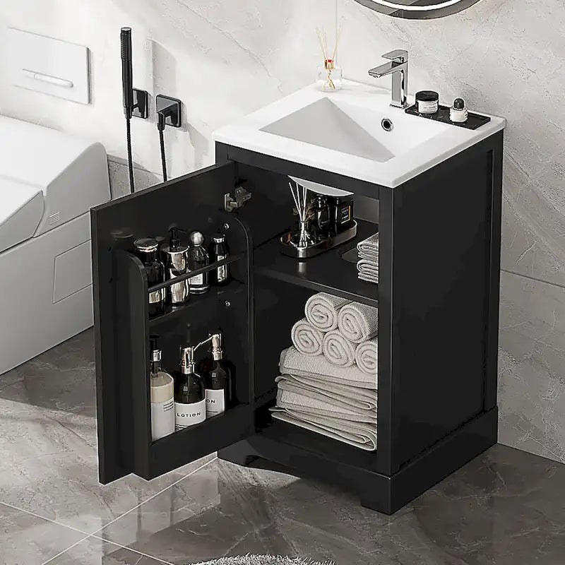 Meuble-lavabo de salle de bain 20 po avec évier en céramique et porte à fermeture amortie
