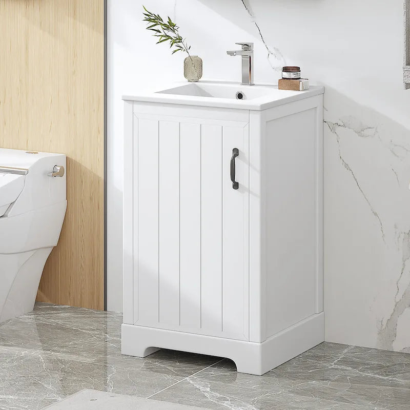 Meuble-lavabo de salle de bain 20 po avec évier en céramique et porte à fermeture amortie