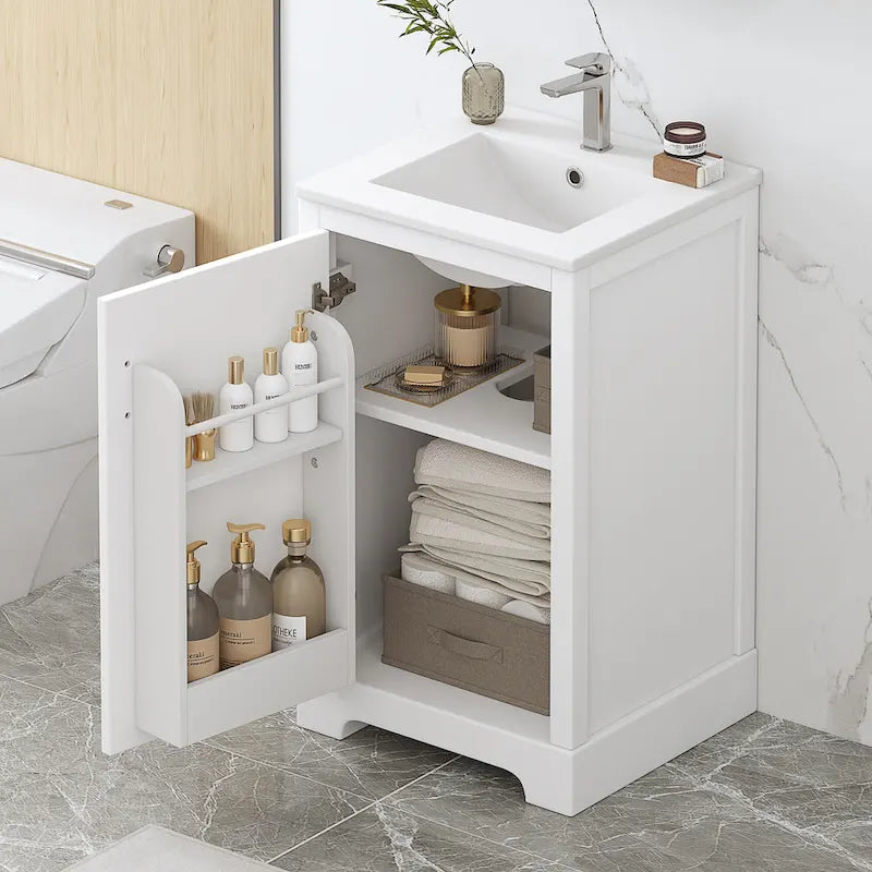 Meuble-lavabo de salle de bain 20 po avec évier en céramique et porte à fermeture amortie