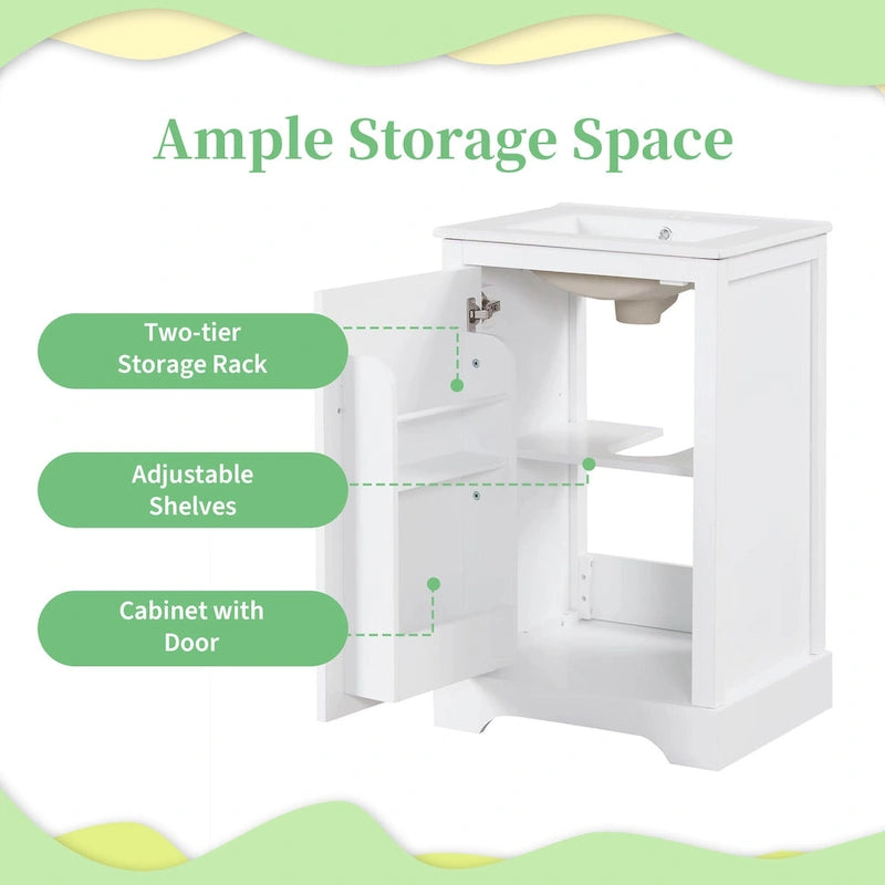 Meuble-lavabo de salle de bain 20 po avec évier en céramique et porte à fermeture amortie