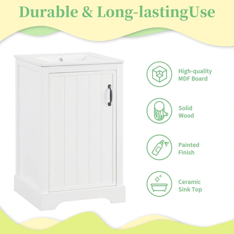 Meuble-lavabo de salle de bain 20 po avec évier en céramique et porte à fermeture amortie