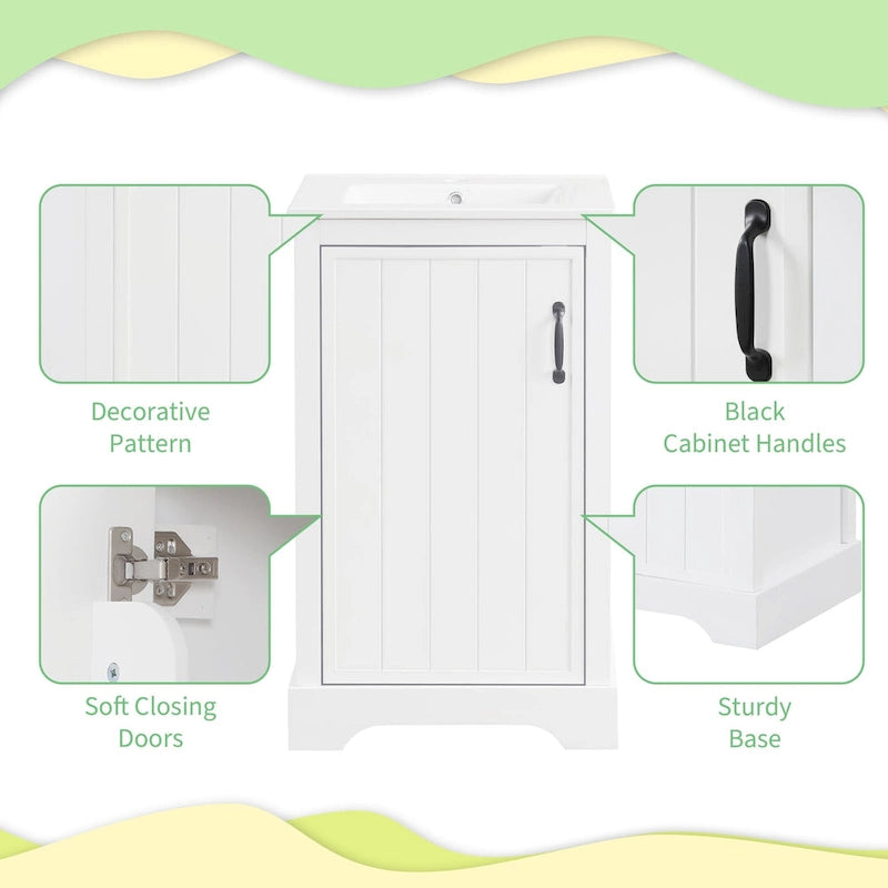 Meuble-lavabo de salle de bain 20 po avec évier en céramique et porte à fermeture amortie