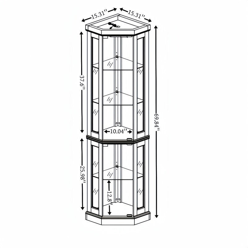 Vitrine d'angle avec éclairage intégré pour objets de collection et verrerie