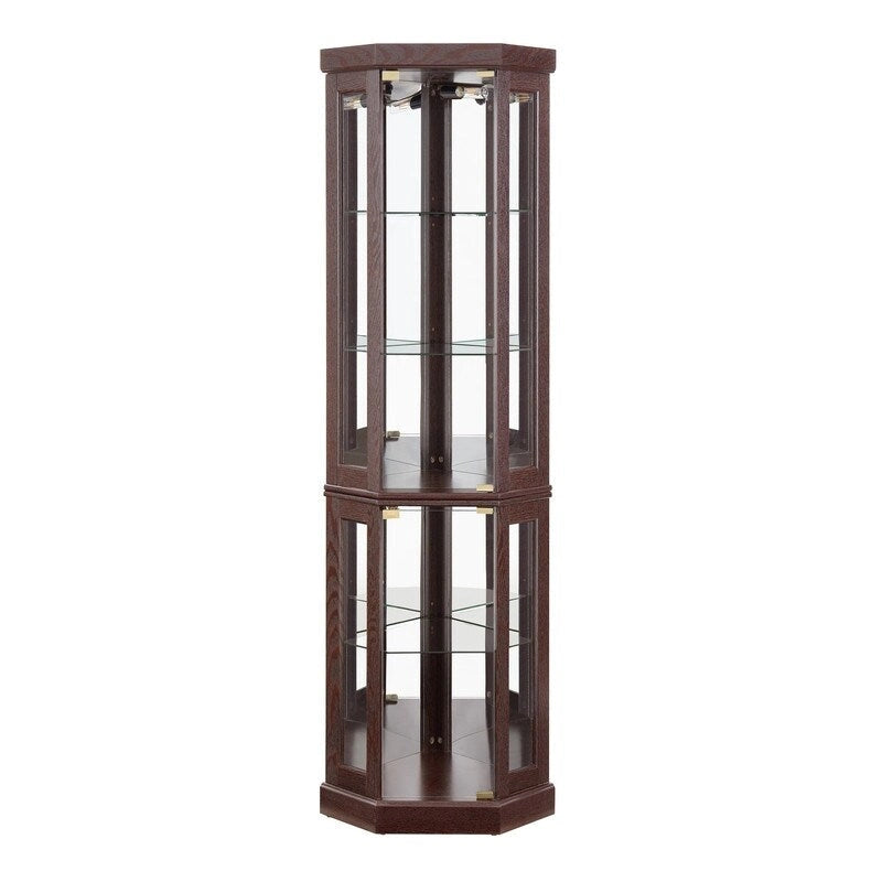 Vitrine d'angle avec éclairage intégré pour objets de collection et verrerie