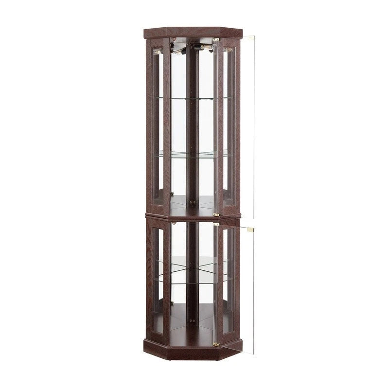 Vitrine d'angle avec éclairage intégré pour objets de collection et verrerie
