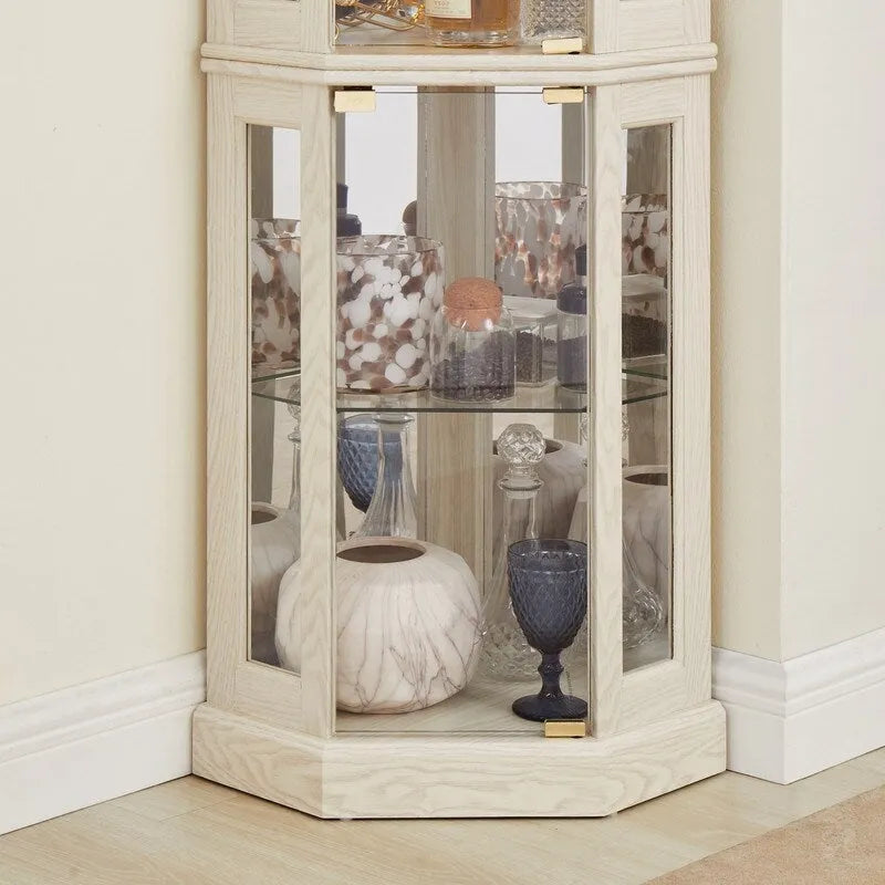 Vitrine d'angle avec éclairage intégré pour objets de collection et verrerie