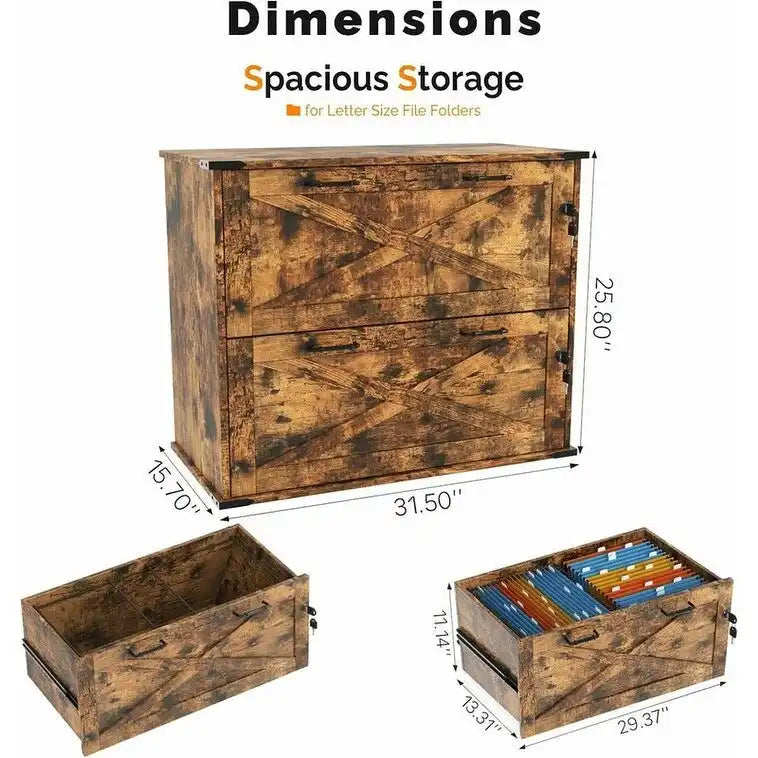 Meuble bas en bois avec 2 tiroirs verrouillables et porte coulissante — 65,5 cm H