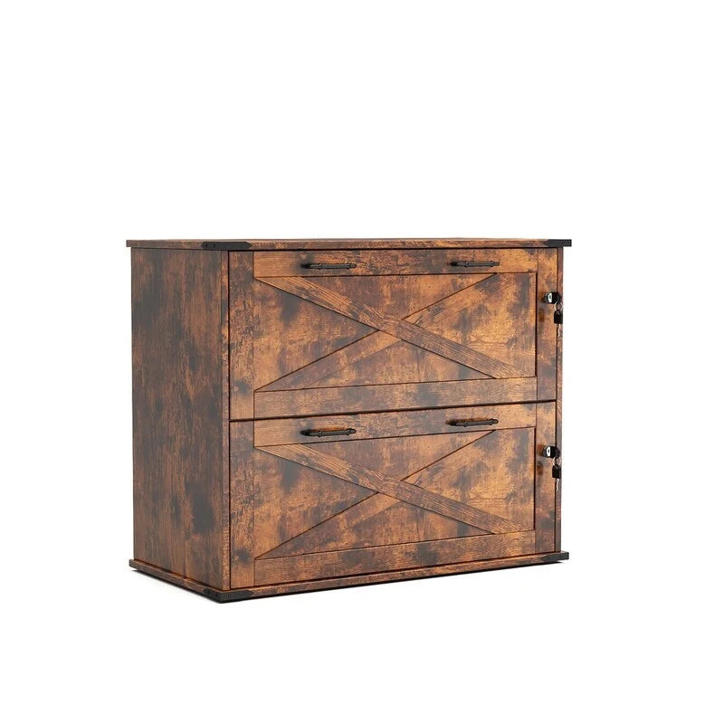 Meuble bas en bois avec 2 tiroirs verrouillables et porte coulissante — 65,5 cm H