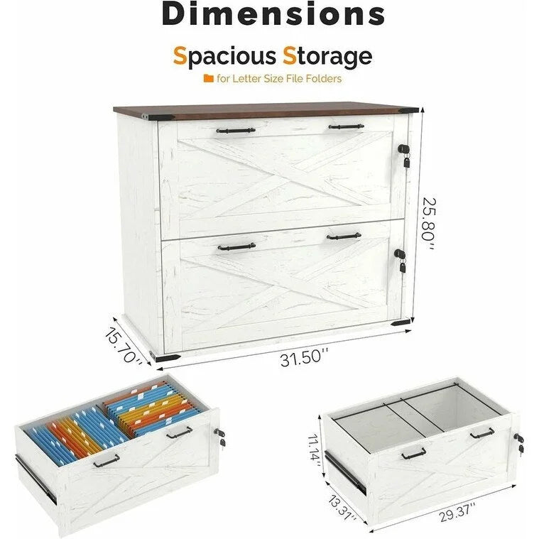 Meuble bas en bois avec 2 tiroirs verrouillables et porte coulissante — 65,5 cm H