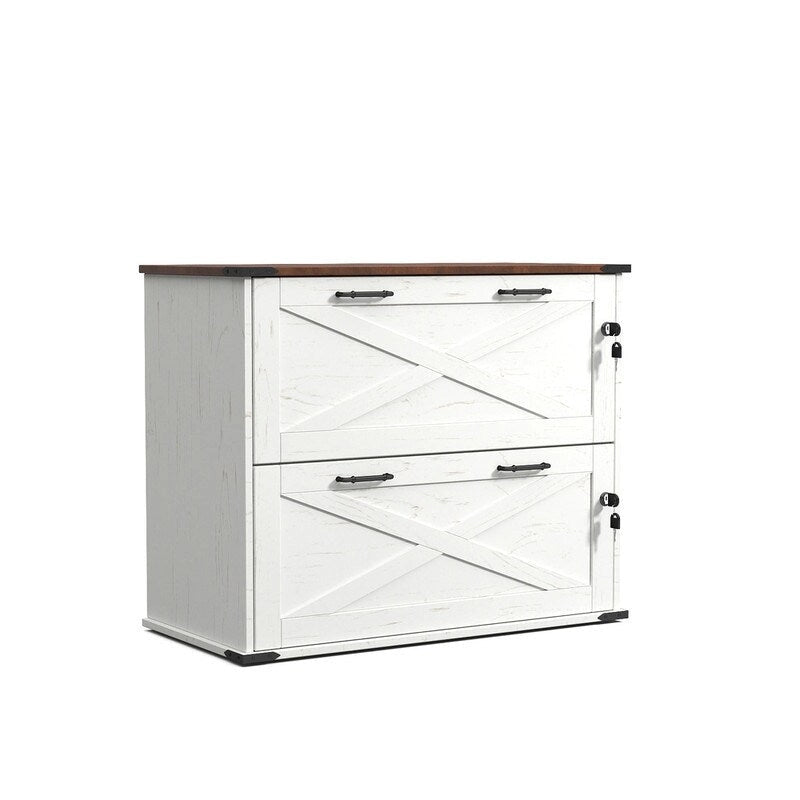 Meuble bas en bois avec 2 tiroirs verrouillables et porte coulissante — 65,5 cm H