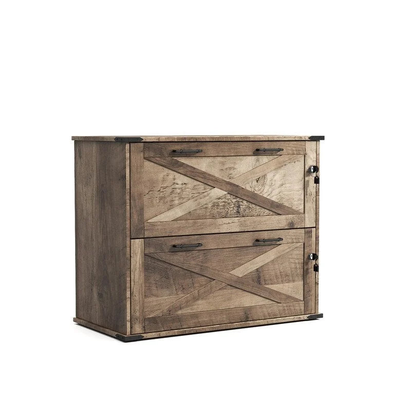 Meuble bas en bois avec 2 tiroirs verrouillables et porte coulissante — 65,5 cm H