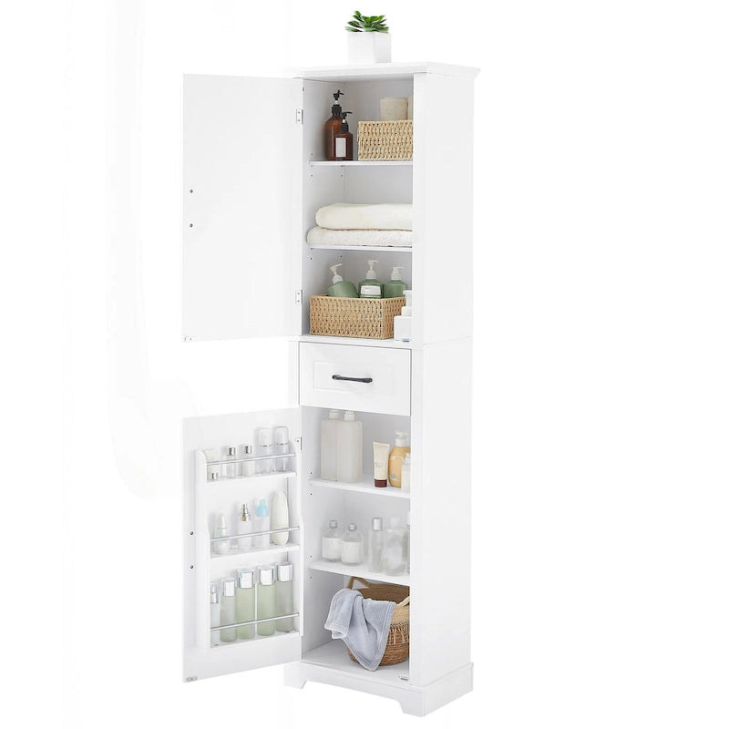 Meuble de salle de bain autoportant avec 4 étagères réglables, 2 portes et 1 tiroir