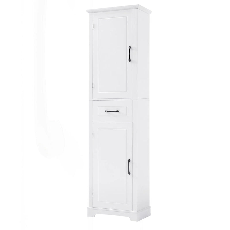 Meuble de salle de bain autoportant avec 4 étagères réglables, 2 portes et 1 tiroir