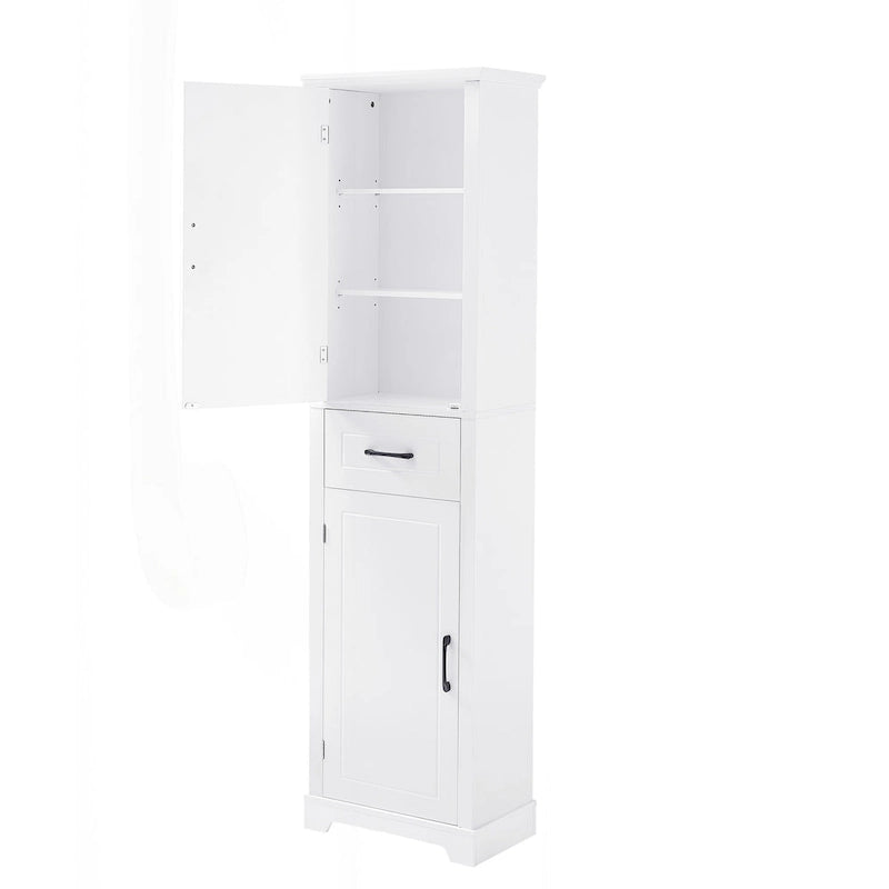 Meuble de salle de bain autoportant avec 4 étagères réglables, 2 portes et 1 tiroir