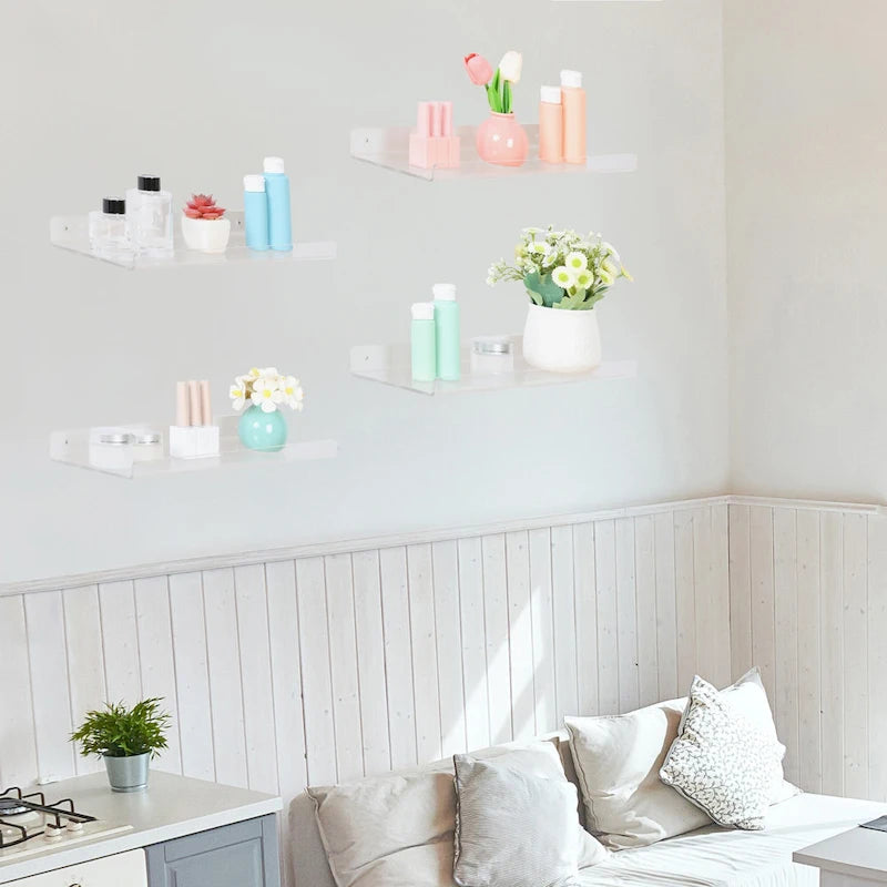 Étagères murales flottantes en acrylique transparent pour salle de bain, chambre et salon