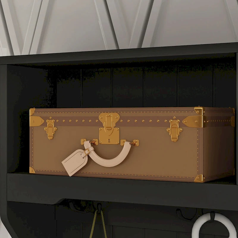 Meuble d'entrée avec banc, rangement à chaussures, coussin et compartiment supérieur — 87,1 cm L × 174 cm H