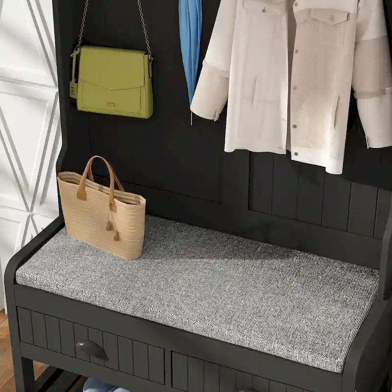 Meuble d'entrée avec banc, rangement à chaussures, coussin et compartiment supérieur — 87,1 cm L × 174 cm H