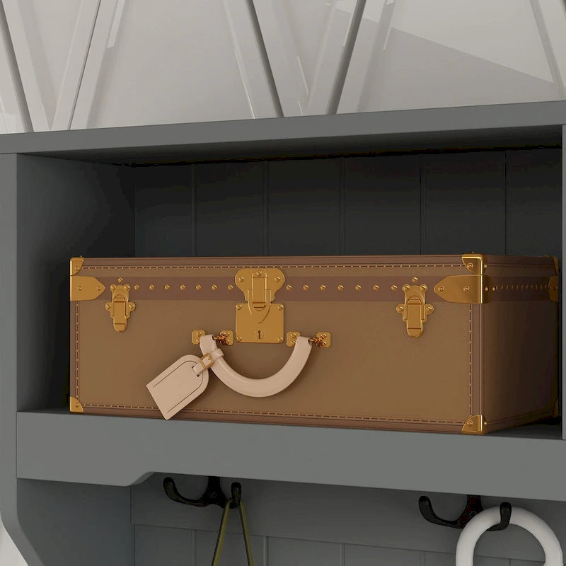 Meuble d'entrée avec banc, rangement à chaussures, coussin et compartiment supérieur — 87,1 cm L × 174 cm H