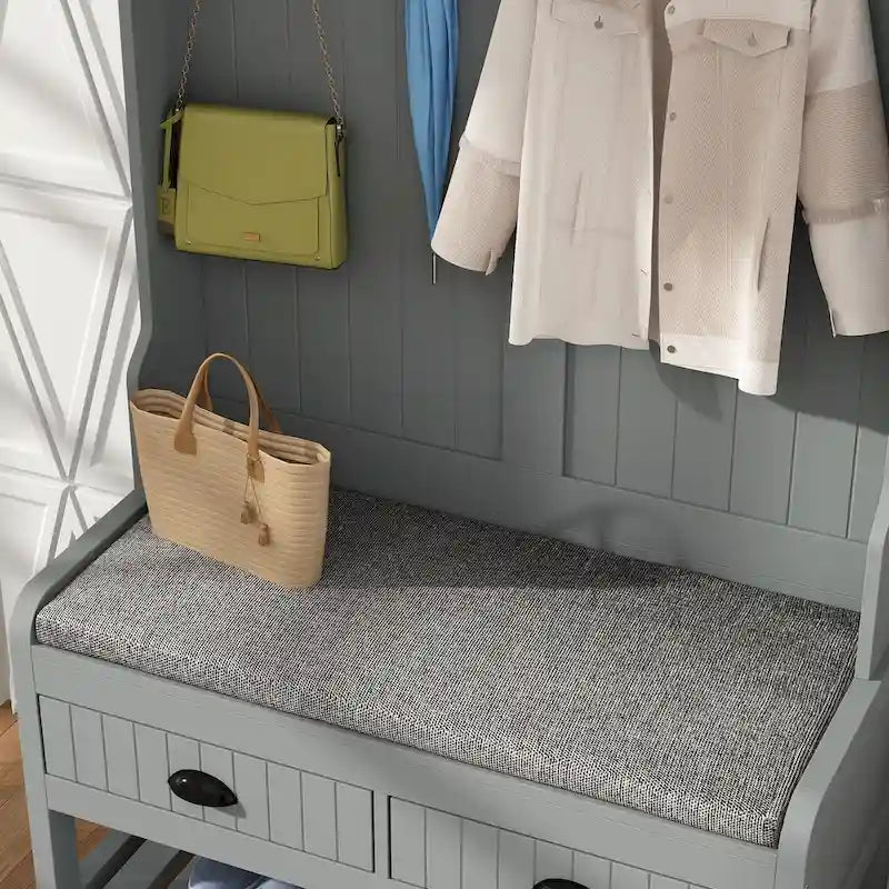Meuble d'entrée avec banc, rangement à chaussures, coussin et compartiment supérieur — 87,1 cm L × 174 cm H