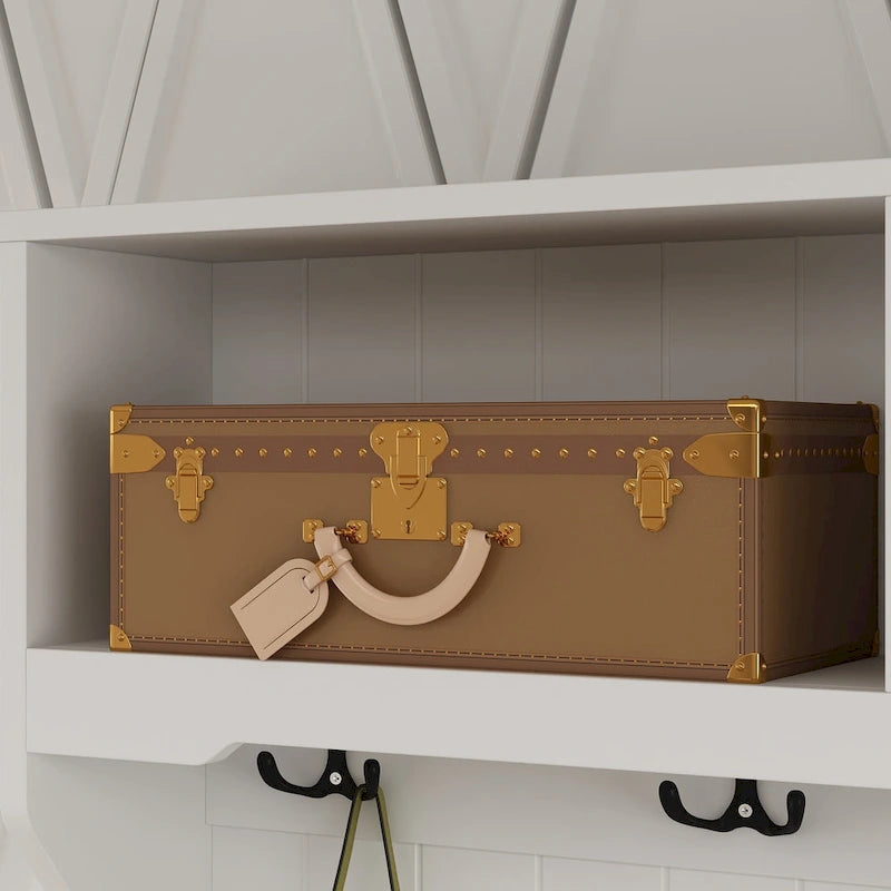 Meuble d'entrée avec banc, rangement à chaussures, coussin et compartiment supérieur — 87,1 cm L × 174 cm H