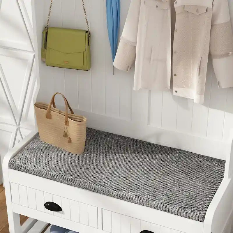 Meuble d'entrée avec banc, rangement à chaussures, coussin et compartiment supérieur — 87,1 cm L × 174 cm H