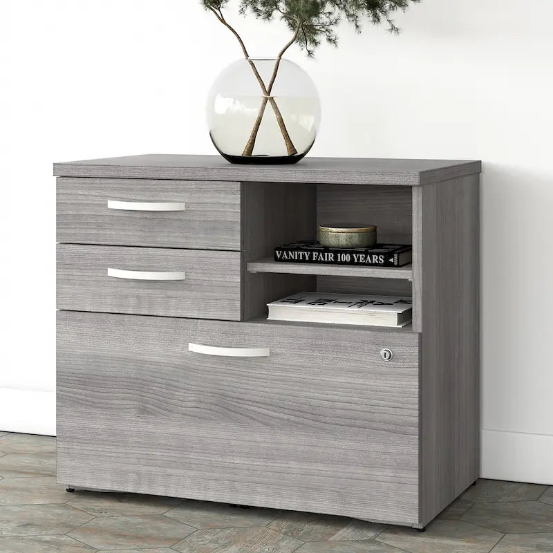 Meuble de rangement de bureau avec tiroir classeur verrouillable et étagères ouvertes — 76 cm l.