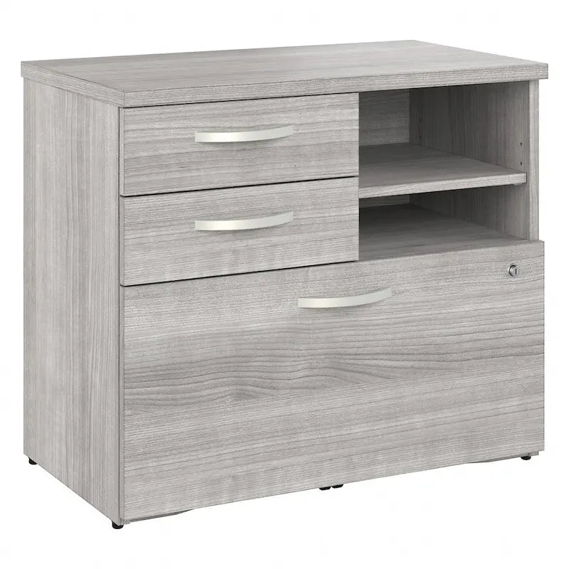 Meuble de rangement de bureau avec tiroir classeur verrouillable et étagères ouvertes — 76 cm l.