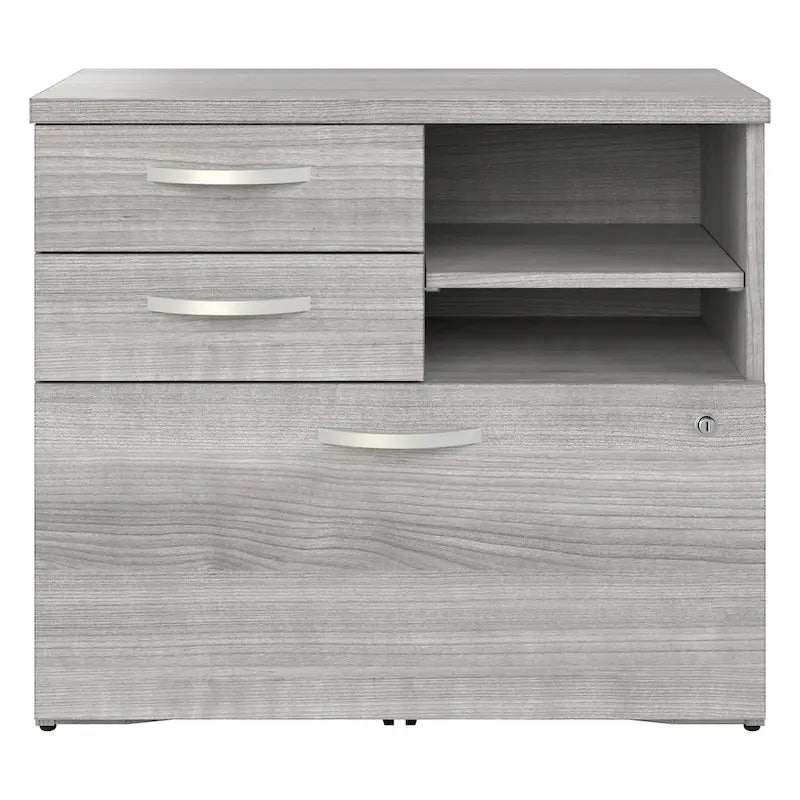 Meuble de rangement de bureau avec tiroir classeur verrouillable et étagères ouvertes — 76 cm l.