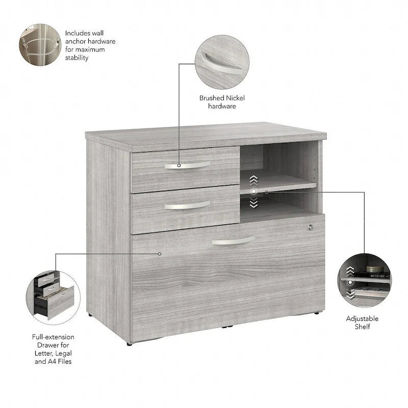 Meuble de rangement de bureau avec tiroir classeur verrouillable et étagères ouvertes — 76 cm l.