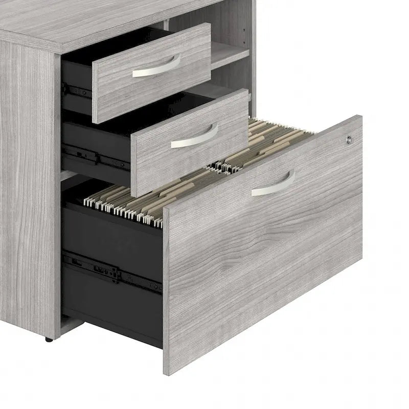 Meuble de rangement de bureau avec tiroir classeur verrouillable et étagères ouvertes — 76 cm l.