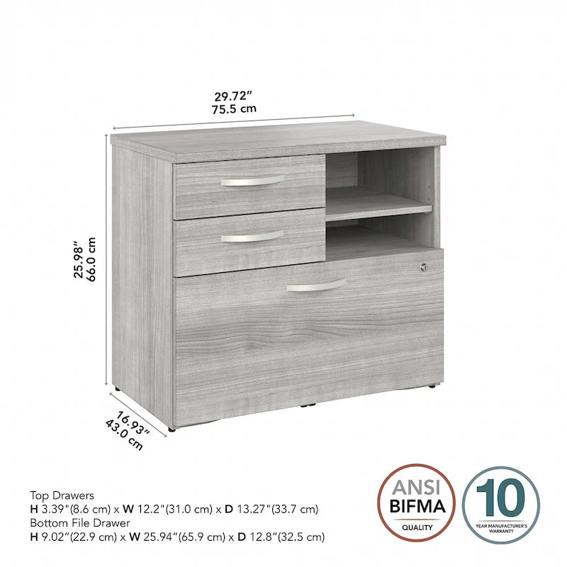 Meuble de rangement de bureau avec tiroir classeur verrouillable et étagères ouvertes — 76 cm l.