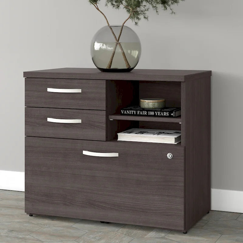 Meuble de rangement de bureau avec tiroir classeur verrouillable et étagères ouvertes — 76 cm l.