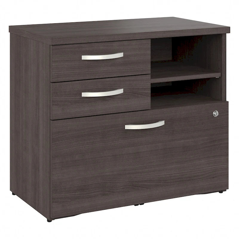 Meuble de rangement de bureau avec tiroir classeur verrouillable et étagères ouvertes — 76 cm l.
