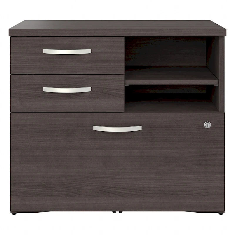 Meuble de rangement de bureau avec tiroir classeur verrouillable et étagères ouvertes — 76 cm l.