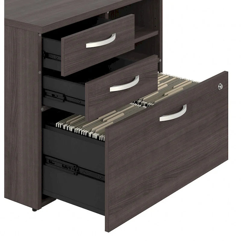 Meuble de rangement de bureau avec tiroir classeur verrouillable et étagères ouvertes — 76 cm l.