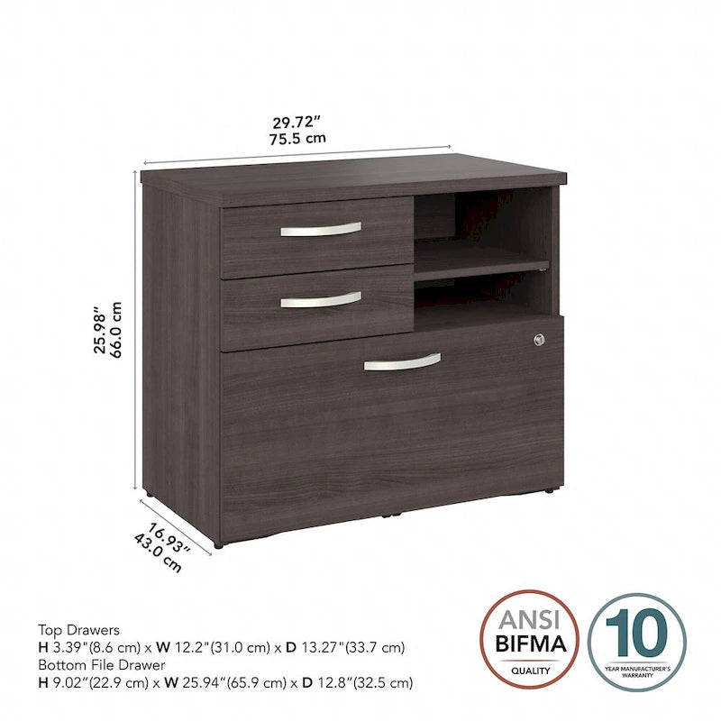 Meuble de rangement de bureau avec tiroir classeur verrouillable et étagères ouvertes — 76 cm l.
