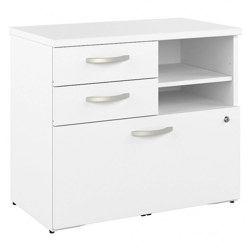 Meuble de rangement de bureau avec tiroir classeur verrouillable et étagères ouvertes — 76 cm l.