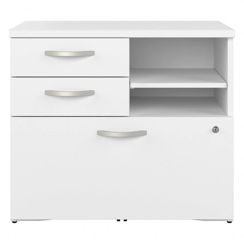 Meuble de rangement de bureau avec tiroir classeur verrouillable et étagères ouvertes — 76 cm l.